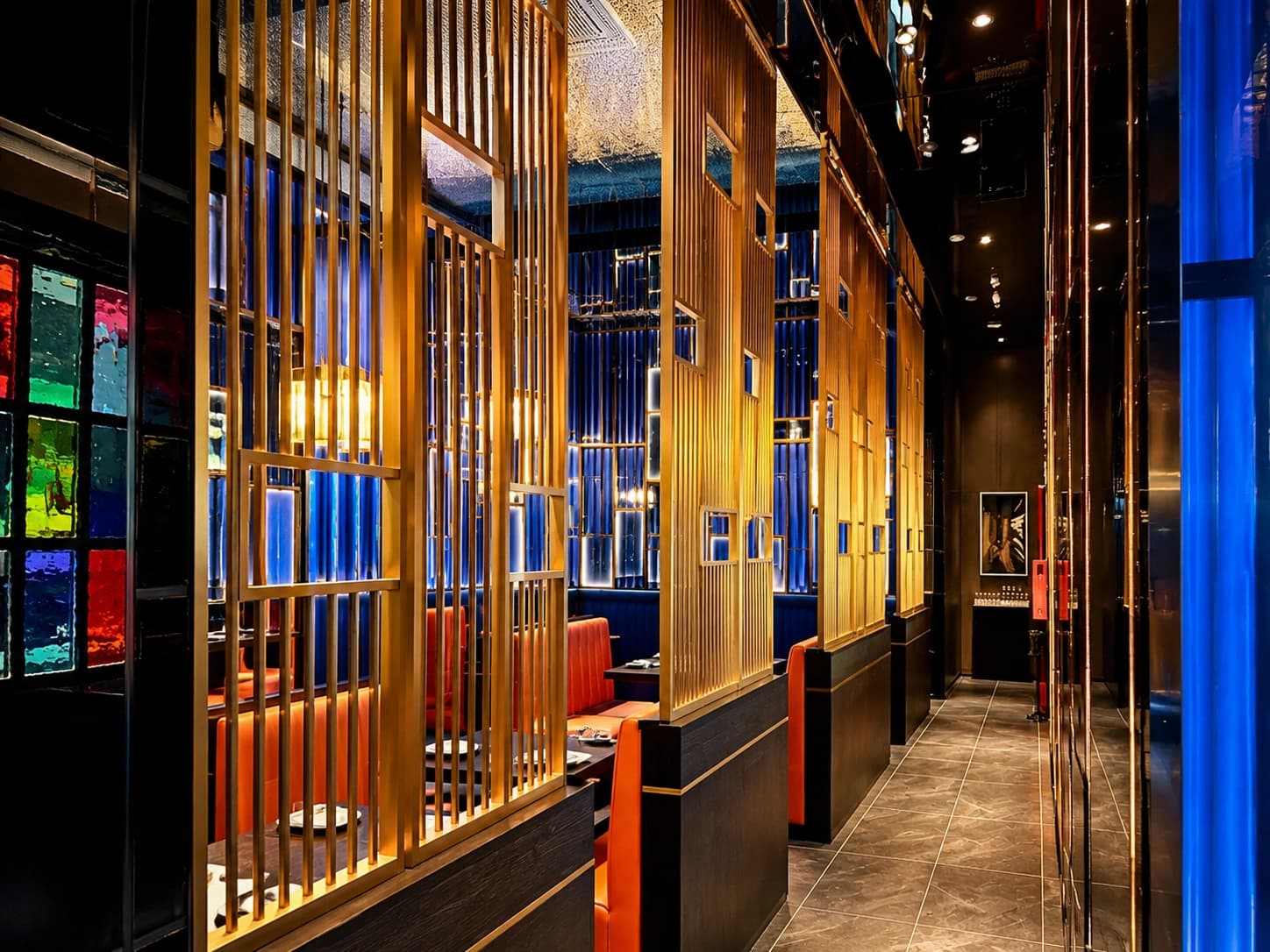 Sushi King dining area detail with polished finishes