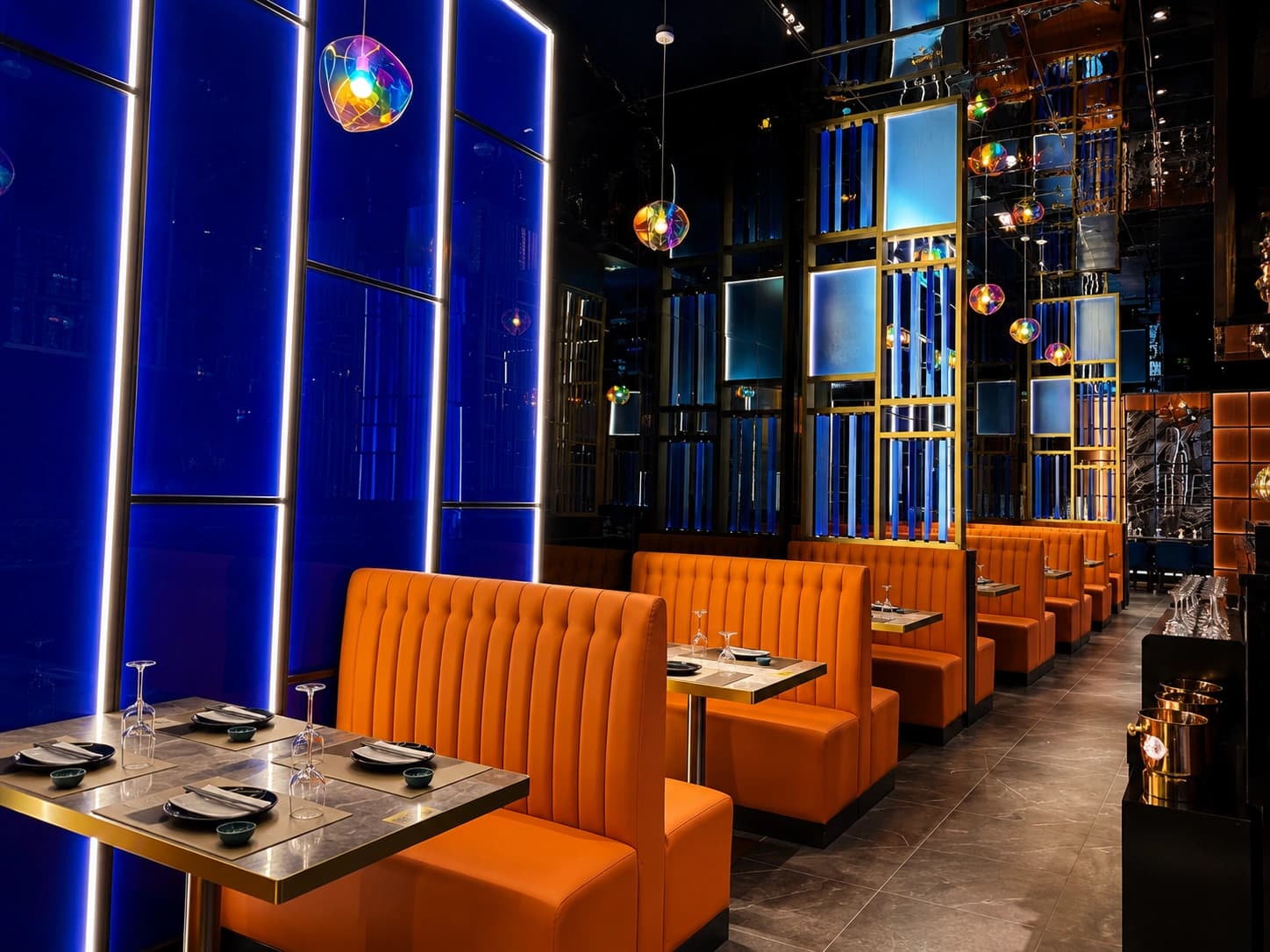 Sushi King lounge detail with atmospheric restaurant lighting