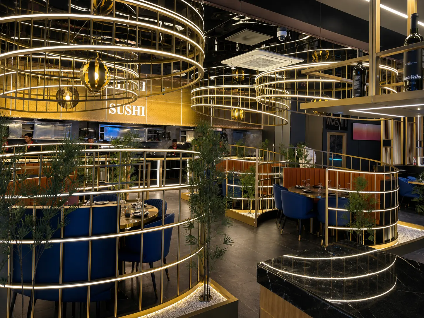 Sushi King interior detail with premium materials